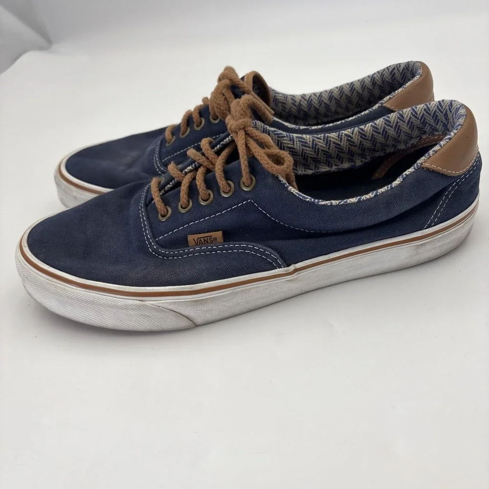 Vans Men's Size 11 Navy Canvas Boat Shoes Leather Trim Rope Laces Sneakers